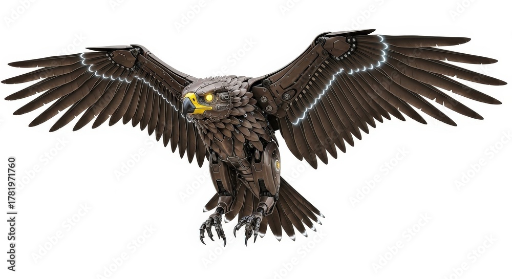 Fototapeta premium Mechanical Eagle Robot Bird Automation Avian Predator Technology Wildlife Concept