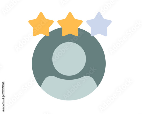 User ranking reviews icon vector, customer feedback survey simple minimal graphic illustration, man survey evaluation grade sign symbol, person performance experience degree stars flat cartoon