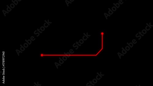 Glowing red line path animated on black background abstract technology concept digital data flow
