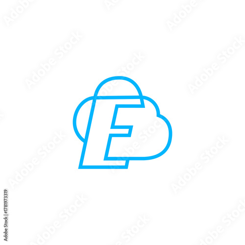 letter e cloud outline line logo vector icon