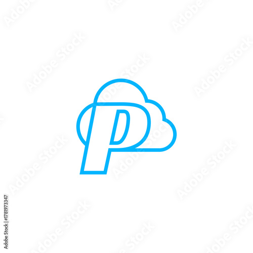 letter p cloud outline line logo vector icon