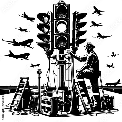 Runway Worker Operating Signal Lights
