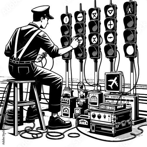 Runway Worker Operating Signal Lights