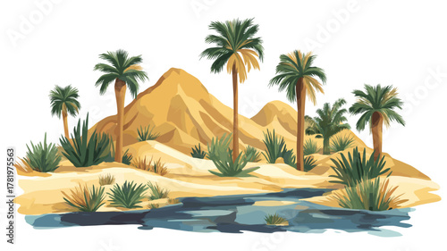 Huacachina Oasis. Huacachina Oasis hand drawn watercolor illustration