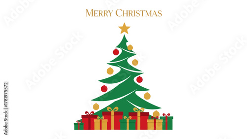 Festive Holiday Cheer: A beautifully adorned Christmas tree, crowned with a star, stands amidst wrapped gifts, radiating seasonal joy and warmth.