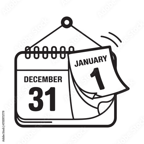 Tear off calendar page from december 31st to january 1st