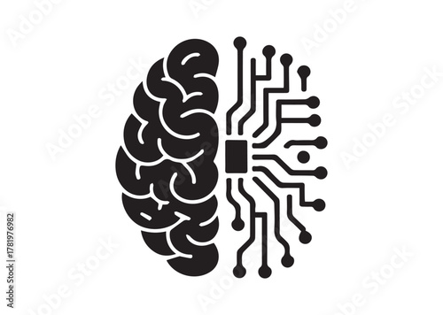 Half brain with circuit board icon, Half brain with circuit board solid vector