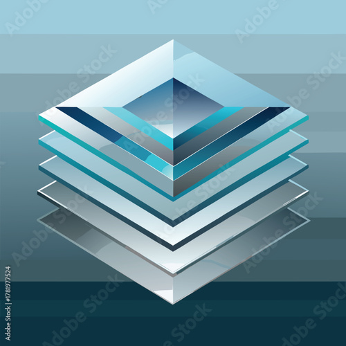 3D Glass Pyramid Layers – Futuristic Blue Geometric Design