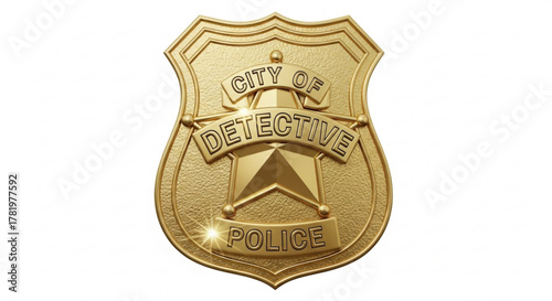 A golden city detective police badge with a star in the center, symbolizing law enforcement and investigation
