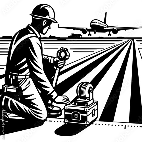Worker Operating Runway Measuring Device