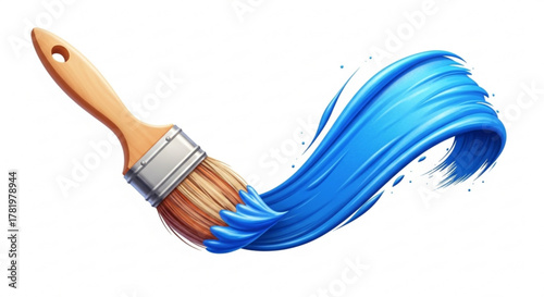 Paintbrush with vibrant blue paint stroke, creating a dynamic and artistic effect