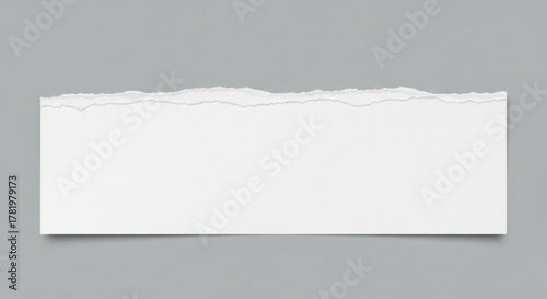 A torn piece of white paper on a gray background, offering a versatile element for graphic design and creative projects with a clean aesthetic