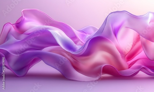 Abstract smooth flowing purple and pink translucent fabric wave gradient background.