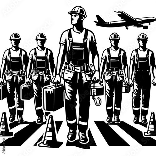 Runway Workers Carrying Tools