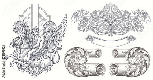Luxury decorative vector elements set, rococo and baroque style, vintage luxury royal vignette