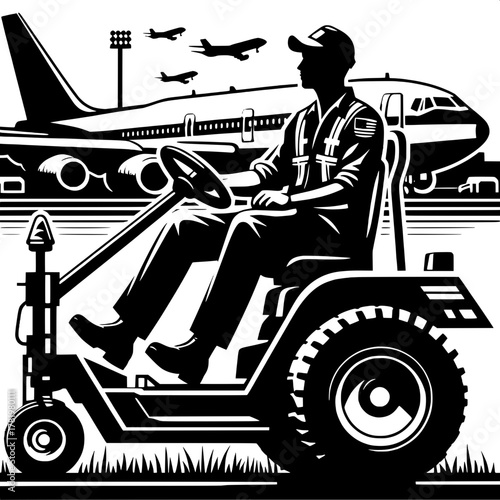 Workers Operating Airport Tractor
