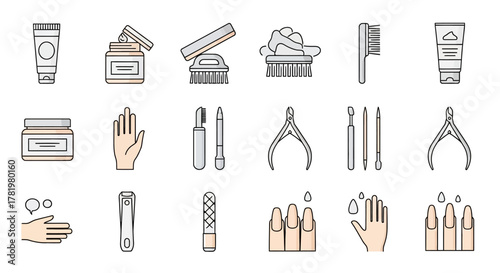 Set of minimalist manicure icons vector illustration of nail care and beauty treatment elements isolated on white background
