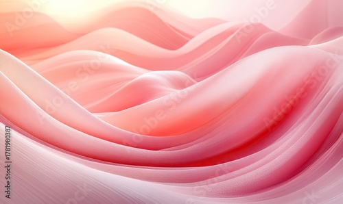 Abstract pink coral blush flowing waves texture background of soft smooth fabric folds