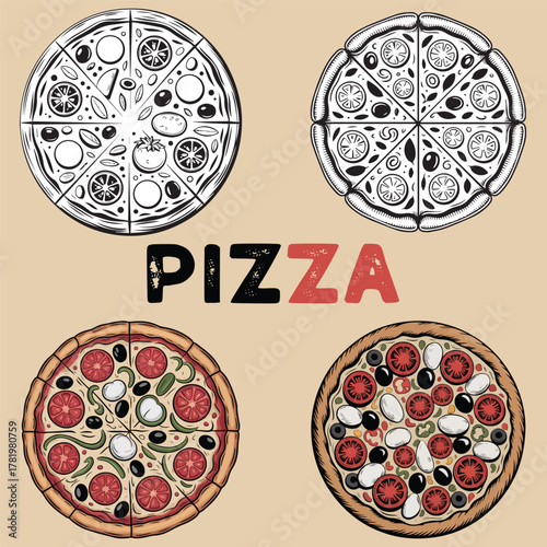 A delicious visual array of several pizzas showcase their diverse toppings and culinary creativity. A mouthwatering sight for food enthusiasts 