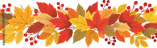 Stunning autumn leaf border for seasonal design, perfect for Thanksgiving and fall promotions, add a touch of vibrant color to your creative projects