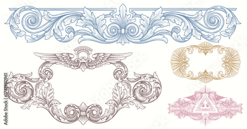 Vintage Baroque Victorian frame border flower pattern vector floral engraved scroll ornament leaf retro decorative design. filigree calligraphic heraldic shield swirl