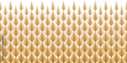 Halftone vector texture of geometric gold diamonds. Seamless fading pattern. Abstract technological soft transition for background and backdrop. Gradient transition lattice