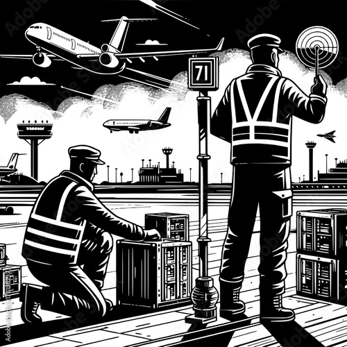 Runway Crew Checking Weather Sensors