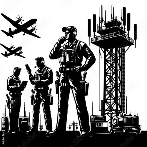 Runway Crew Coordinating with Air Traffic Control