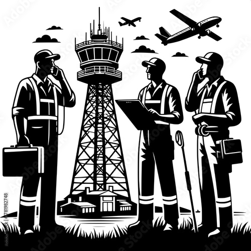 Runway Crew Coordinating with Air Traffic Control