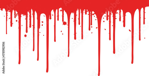 Vivid red streaks drips and splashes on a clean white backdrop create a striking visual contrast