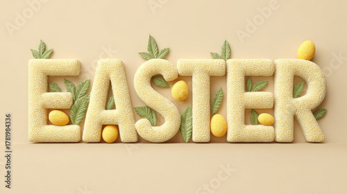 Easter text with textured letters and decorative eggs