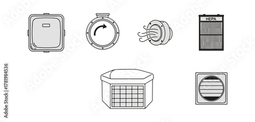 Air conditioning and filtration system icons illustration