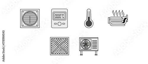 Air conditioning and climate control icons set on black background