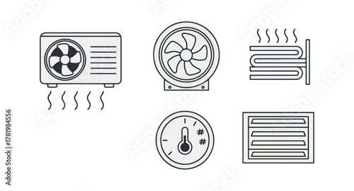 Air conditioning and ventilation system icons on black background