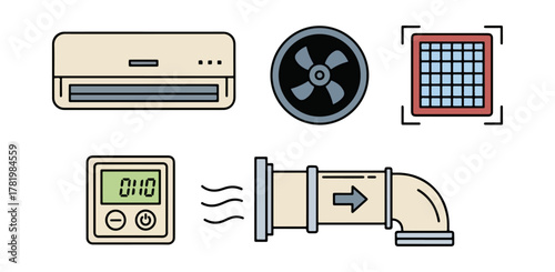 Air conditioning and ventilation system icons on black background