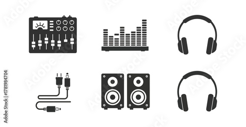 Audio equipment set icon collection