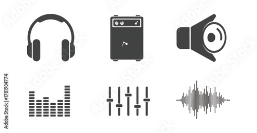 Audio icons collection headphones amplifier speaker equalizer mixer soundwave