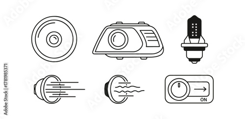 Automotive components and parts icons set illustration