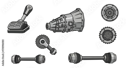 Automotive components illustration technical diagram vector elements