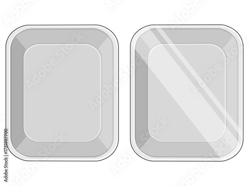 White empty plastic Food Tray. Styrofoam food tray illustration. Isolated On White Background.