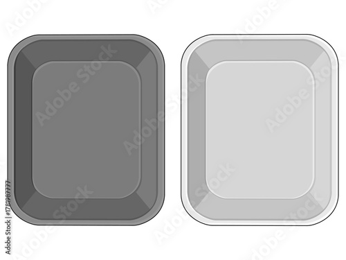 Black And White Plastic Food Tray. Styrofoam food tray illustration. Isolated On White Background.