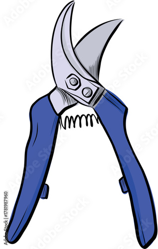 Blue garden pruning shears tool vector illustration