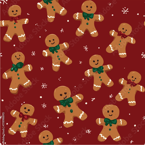 Seamless vector pattern of cute gingerbread men flat design