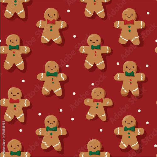 Seamless vector pattern of cute gingerbread men flat design