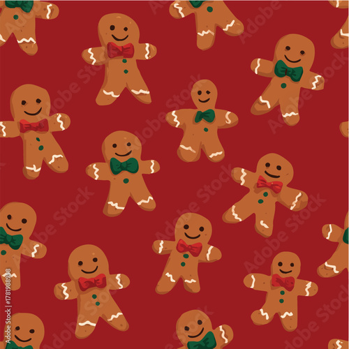 Seamless vector pattern of cute gingerbread men flat design