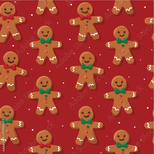 Seamless vector pattern of cute gingerbread men flat design