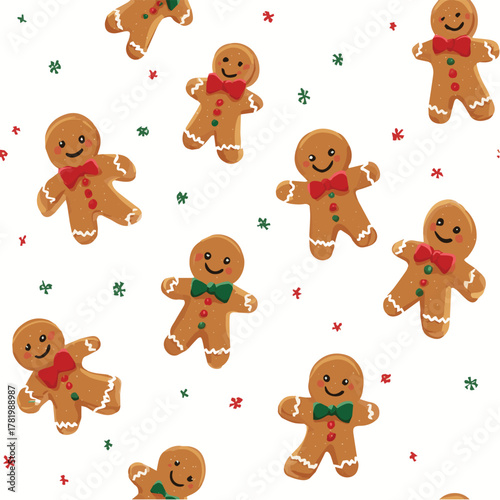 Seamless vector pattern of cute gingerbread men flat design