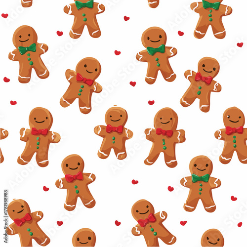 Seamless vector pattern of cute gingerbread men flat design