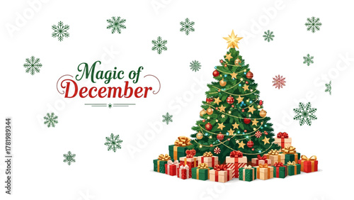 Holiday Cheer: The image captures the spirit of the holiday season, with a beautifully decorated Christmas tree, a pile of wrapped gifts.