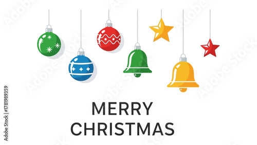 Holiday Season Greetings: Festive ornaments and bells adorn a joyful message, symbolizing the magic of Christmas and spreading holiday cheer.